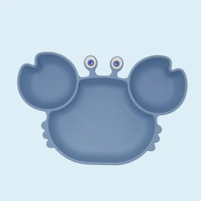 Wholesale High Quality Baby Silicone Tableware BPA Free Divided Crab Shaped Plate Strong Suction Feeding Silicone Baby Plate