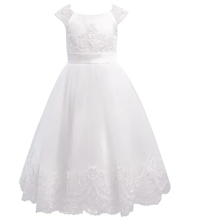 
Ivory Lace Tulle Short Sleeves Girl Party Frocks Kids Prom Dress Flower Girl Dress Christening Communion Dress 
