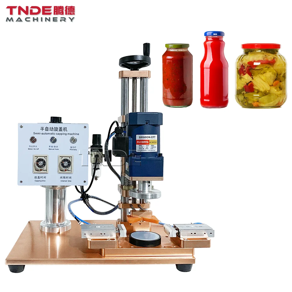 TNDE Chilli Sauce Jam Glass Jar Capping Machine Semi Automatic 20-68mm Diameter Cap Seal Machine
