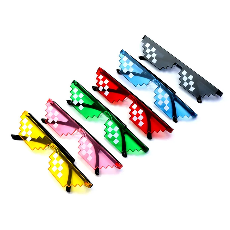 Pink Blue Yellow Black Cosplay Funny Pixel Thug Life Party Glasses Mosaic Sunglasses for Men Women