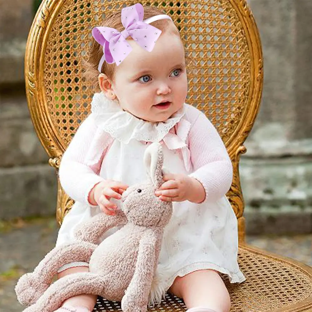 Boutique Solid Color Ribbon Bow knot Headband With Hoop Rhinestone Designer Hair Accessories for Girls Kids Hair Band