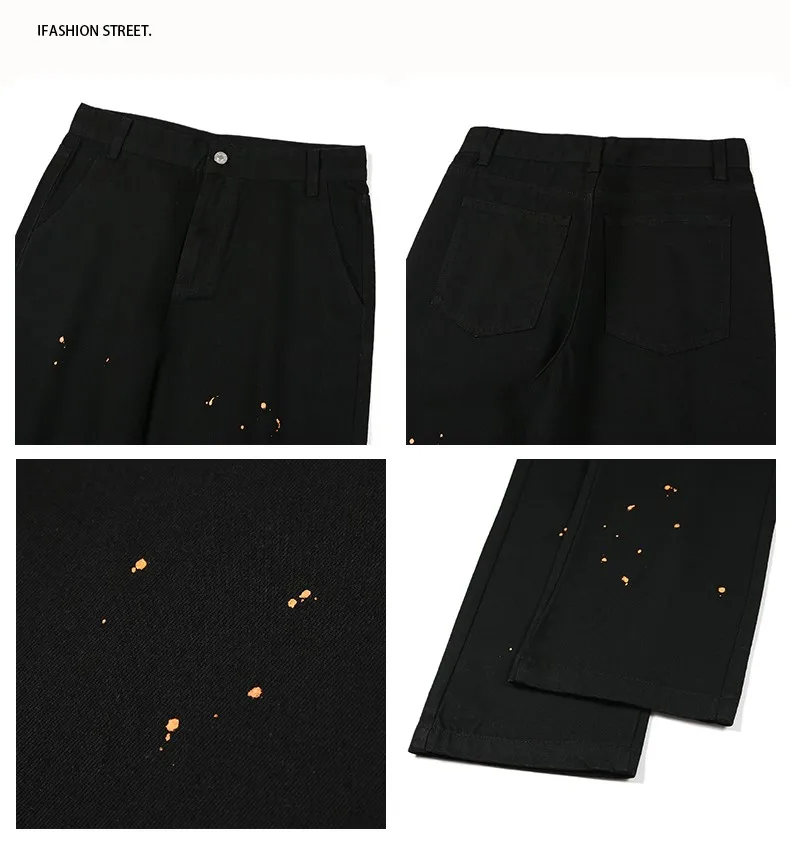 Black Stocked Factory Wholesale Jeans Oil Paint Streetstyle Oversized Wide Leg Jeans Loose Flared Jeans