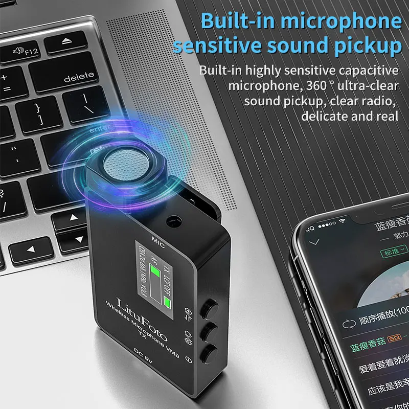 VM9 1V2 UHF Lavalier Wireless Microphone Mic 20 channel adjustable for DSLR Smartphone laptop for 4-5 Hrs Recording Videos