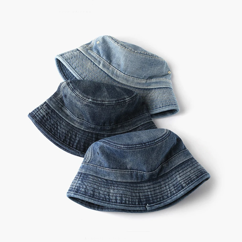 Wholesale Blank Designer Plain Blue Jean Washed Custom Denim Bucket Hat