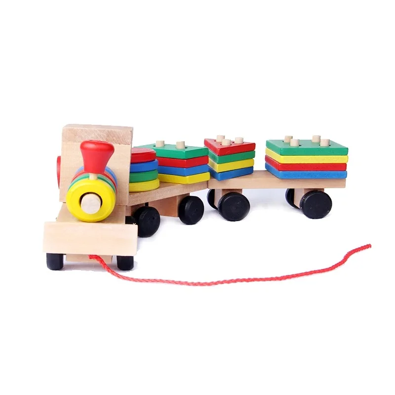 Montessori Wooden Train Truck Blocks Educational Learning Toys Geometric Children Kids Building Bricks Gift