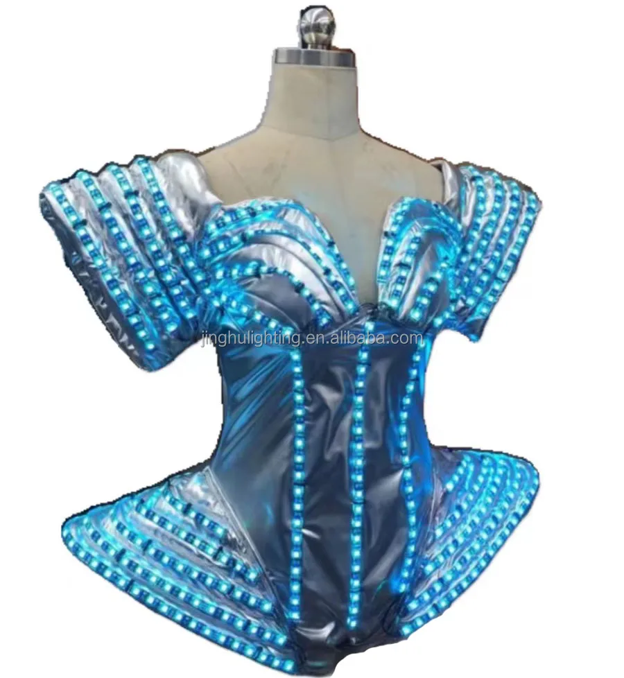 LED luminescent jumpsuit performance clothing with colorful craftsmanship Pu pimp singer dancer clothing