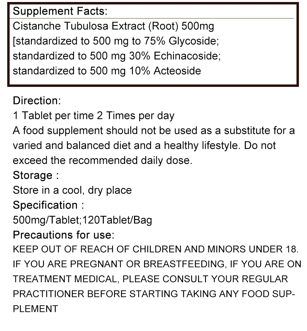 Herbal Cistanche Prostate Supplement 75% Total Glycosides 30% Echinacoside 12% Acteoside Herbal Cistanche Tablets