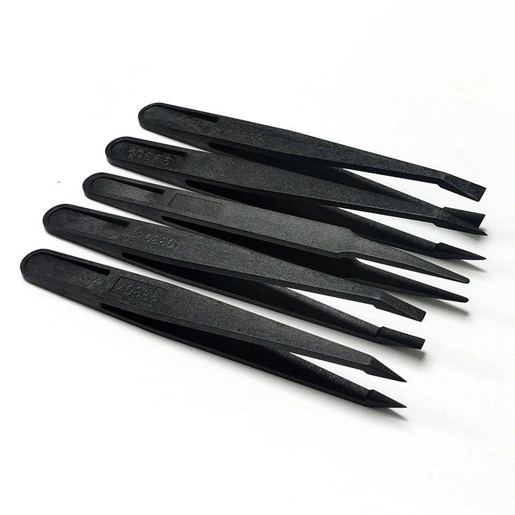 Reusable 93306 Type Black Conductive PP Plastic ESD Anti-static Tweezers for Cleanroom