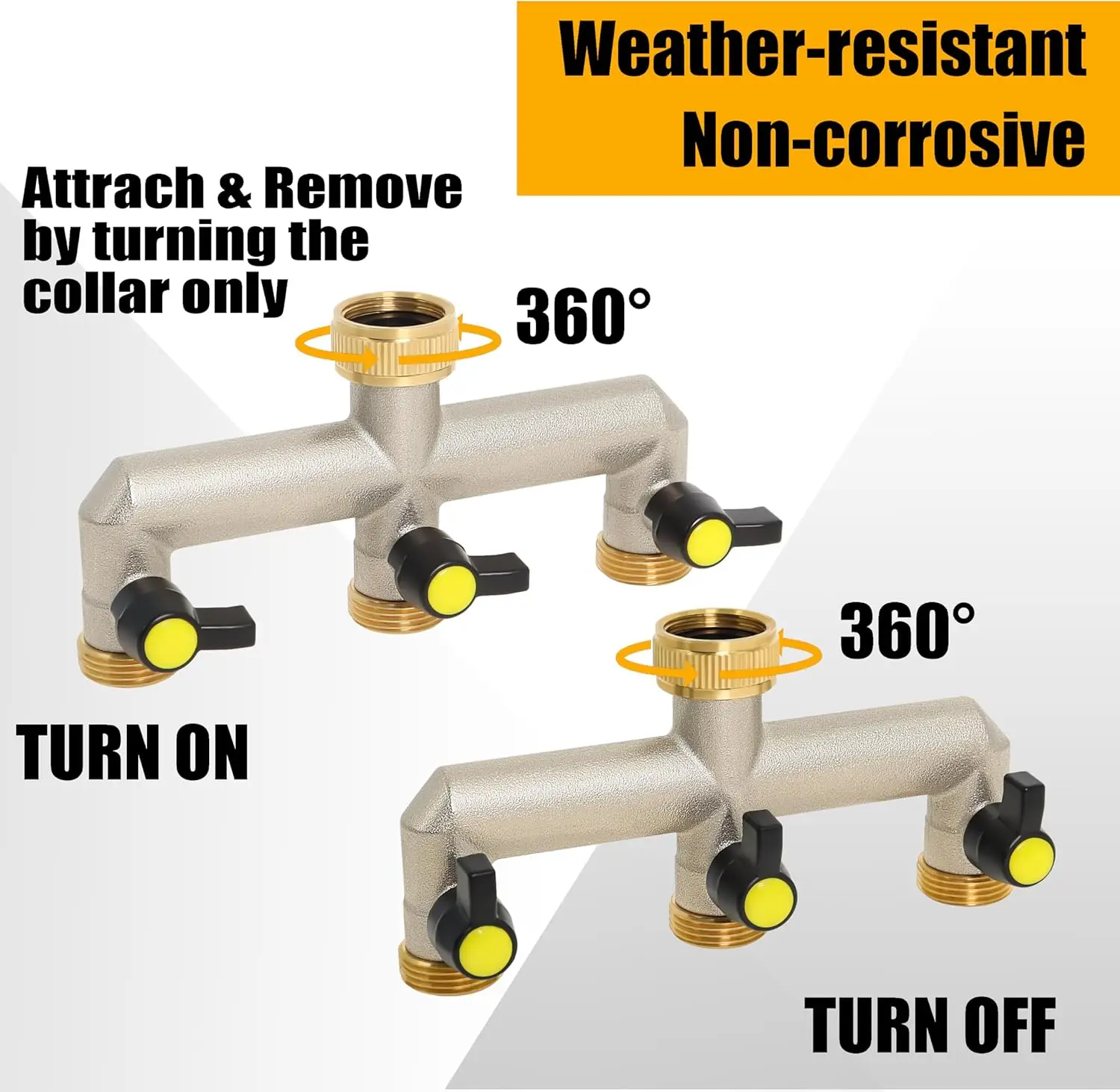 Lexia 3/4 2 Way 3 Way Brass Garden Hose Fitting Tap Faucet Splitter Garden Water Hose Connector