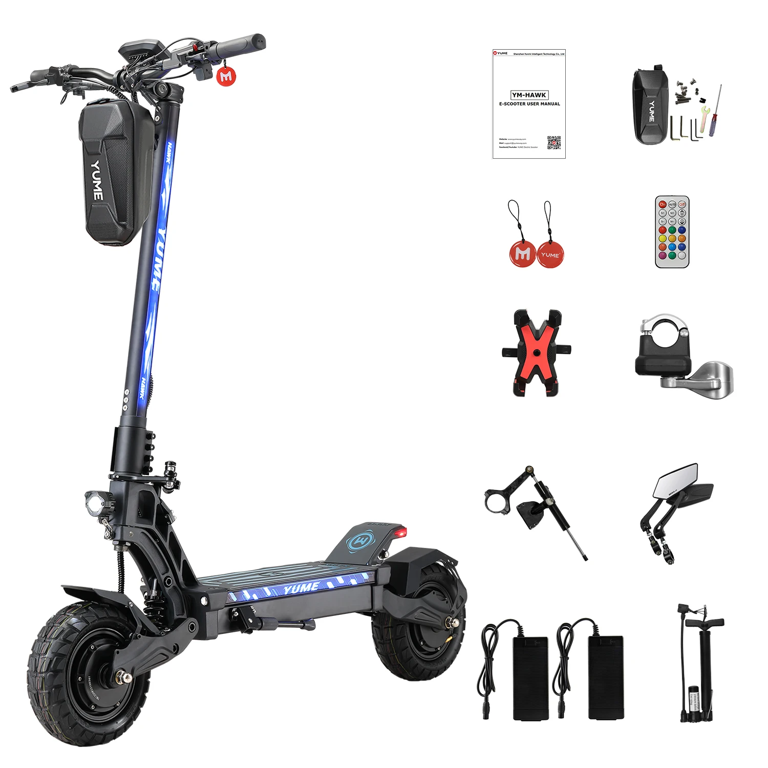 [US  EU Warehouse] New arrival YUME M10 HAWK Scooter 2000w/2400w Electric Scooters dual motor 10inch fat tire foldable scooter