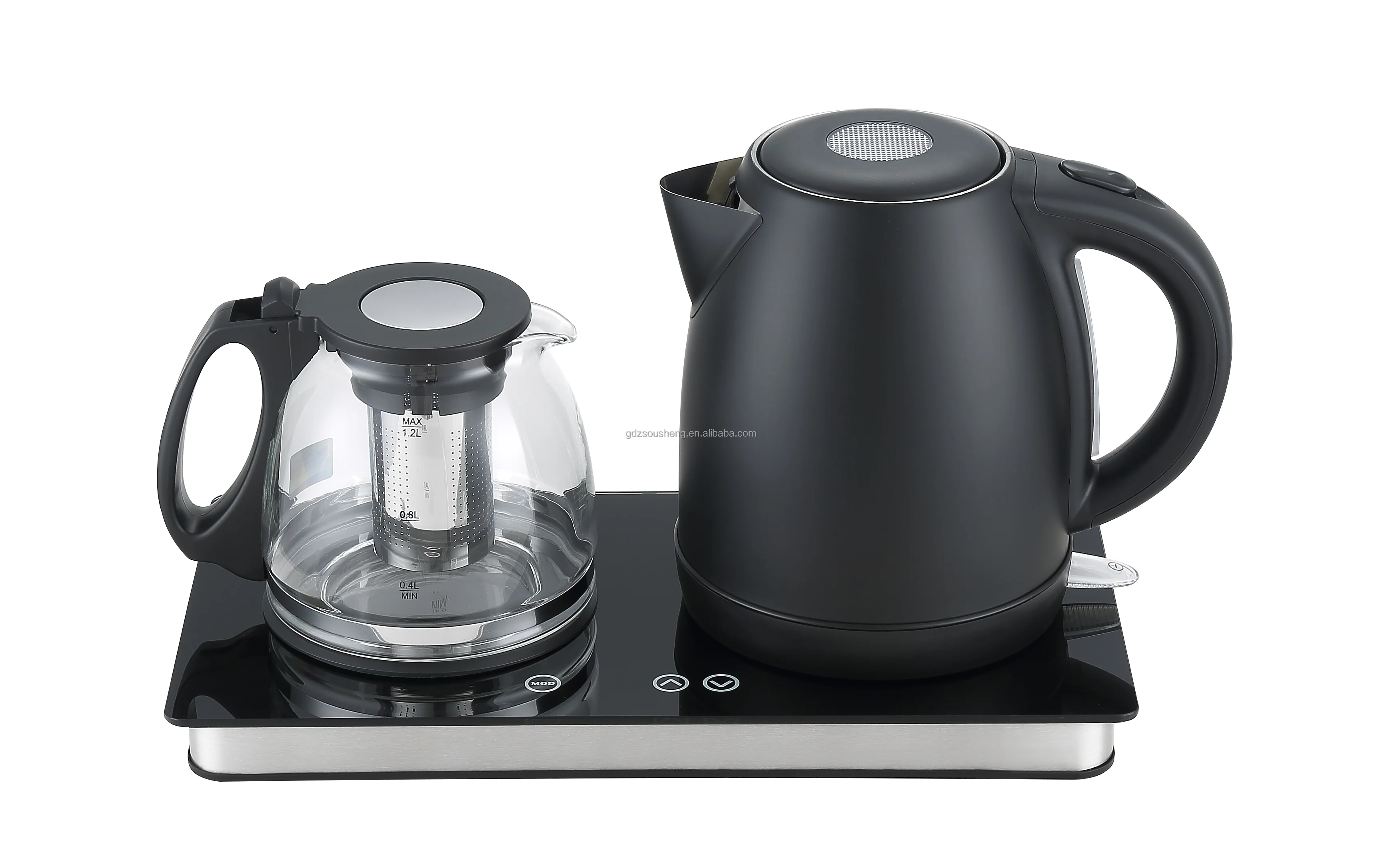 Temper Glass Tray Set Combination  Electric Kettle Temperature-control  Digital Hotel Tea Tray Set Blue Led Light