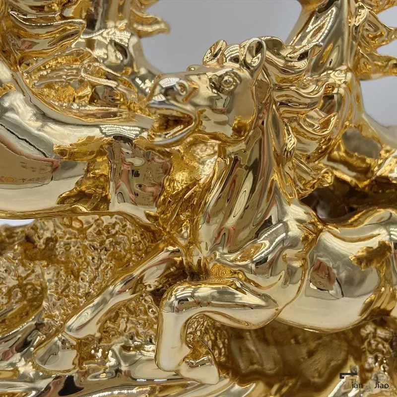 Gold Plated Resin Art Eight Steeds Sculpture Statue Home Office Decoration Craft Custom Horse