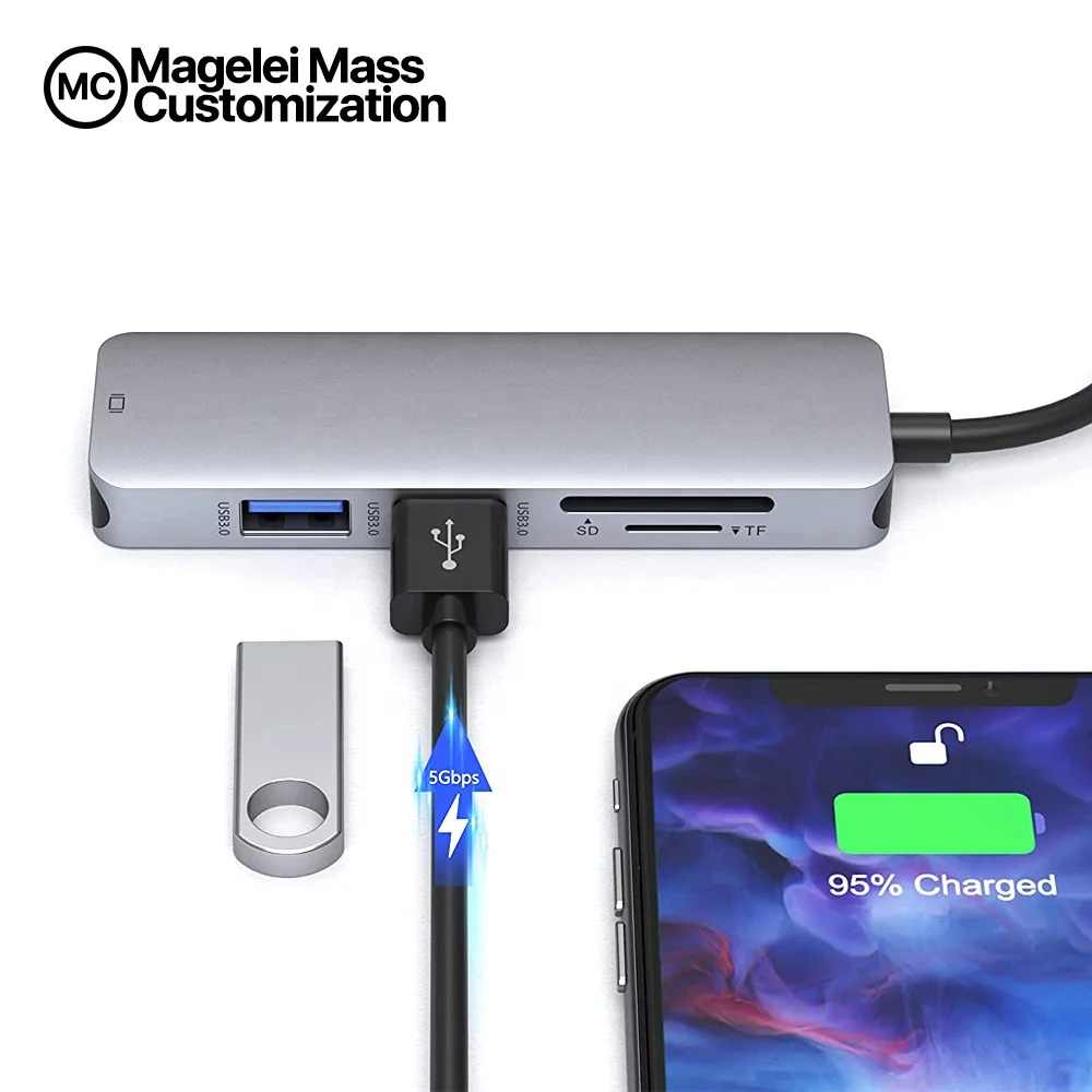 Universal 5 In 1 USB-C Hub Type C To HDMI 2xUSB3.0 SD/TF Converter USB C Hub Docking Station Compatible For Mac book/Mobile