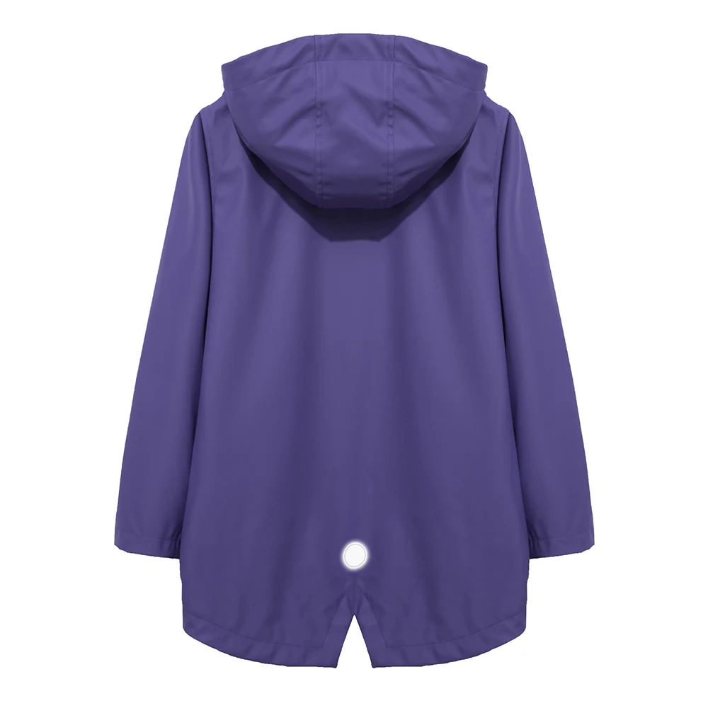 Girls Long-Length Waterproof Raincoat with Fleece Lining Hooded Windbreaker for Autumn Zipper Closure