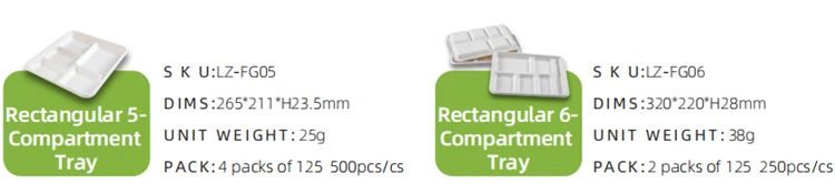 LUZHOU Natural Sugarcane Bagasse Renewable Plant Fiber Tree Free 3-Compartment Clam Shell Container