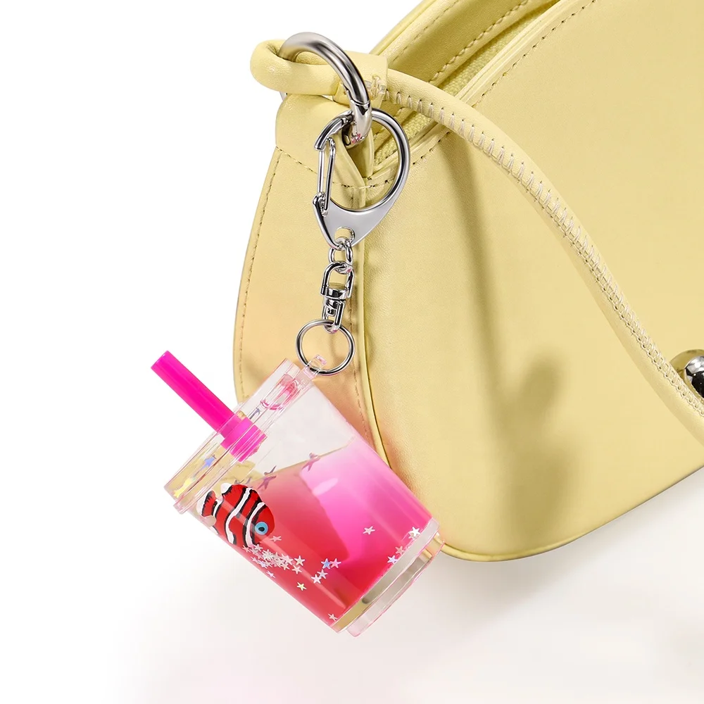 Aquarium Water Liquor Fluid Floating Keychain Tapioca Flotage Boba Bubble Milk Tea Keyring Aqua Key Holder Aquarium Key chain