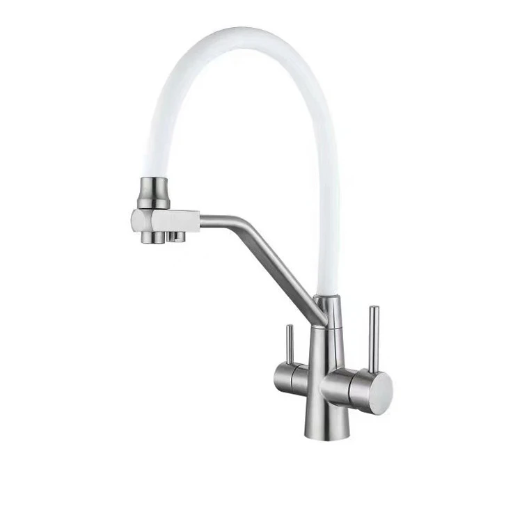 3 Way Water Filter Flex Rubber Hose Pull Down Spray Stainless Steel Kitchen Mixer Taps Sink Purifier Outlet Drinking Faucet