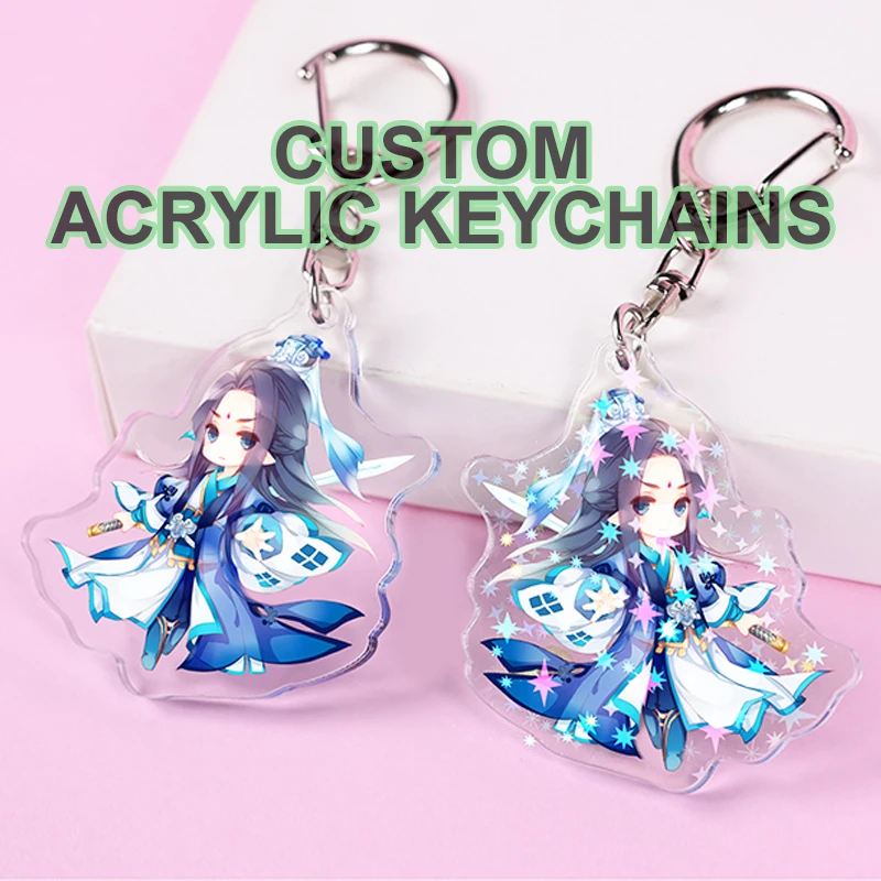 Wholesale personalized cartoon anime rainbow keychains designers cute custom clear acrylic keychain charms