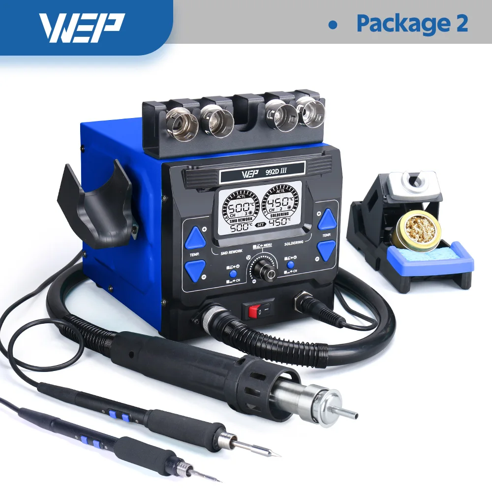 Комплект высокомощного паяльника WEP 992D-III 1000 Вт с совместимым 2 в 1 горячим воздухом BGA Прецизионная паяльная станция