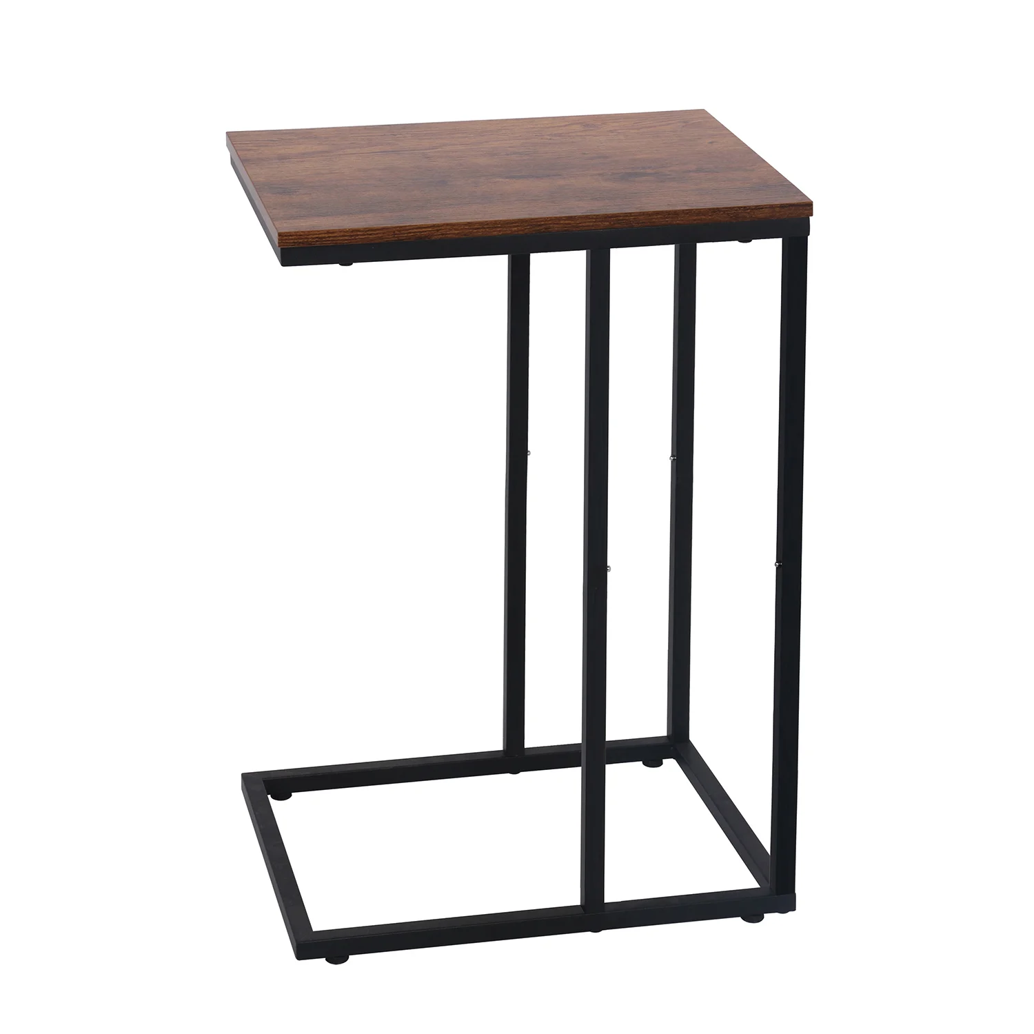 Wood and Metal C Shaped End Table With Wheels for Sofa Metal Frame Coffee table for Living Room Bedroom Snack Side Table