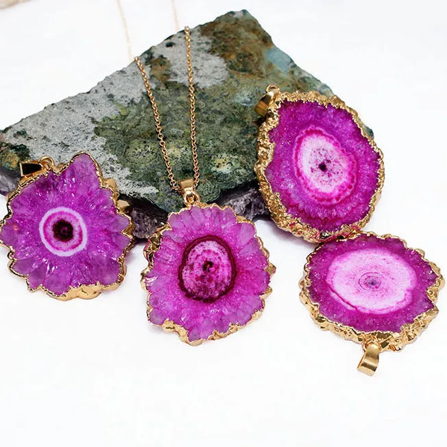 Zooying Color Irregular Crystal Flower Lace Pendant Necklace Natural Raw Stone Plating Phnom Pendant Necklace