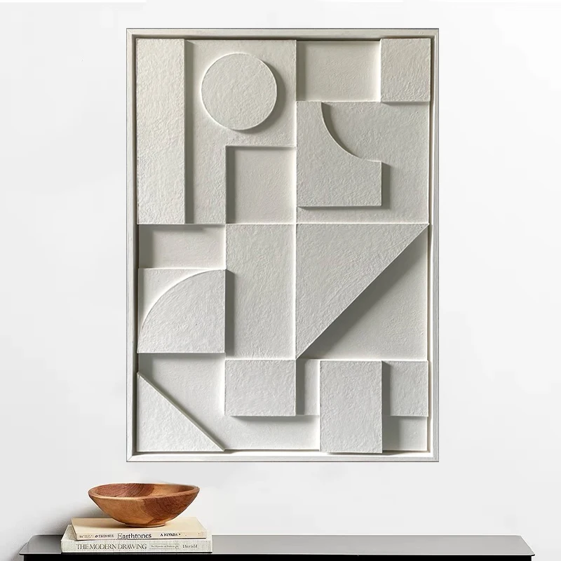 New design Custom 3D wall art Painting Wood carving Artwork hotel Living Room Decor modern Geometric white relief decor painting
