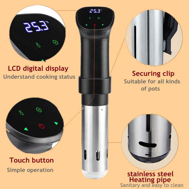 IPX7 Waterproof 1800W LCD Touch Sous Vide Cooker Accurate Cooking Machine Sturdy Immersion Circulator Vacuum Slow Cooker Heater