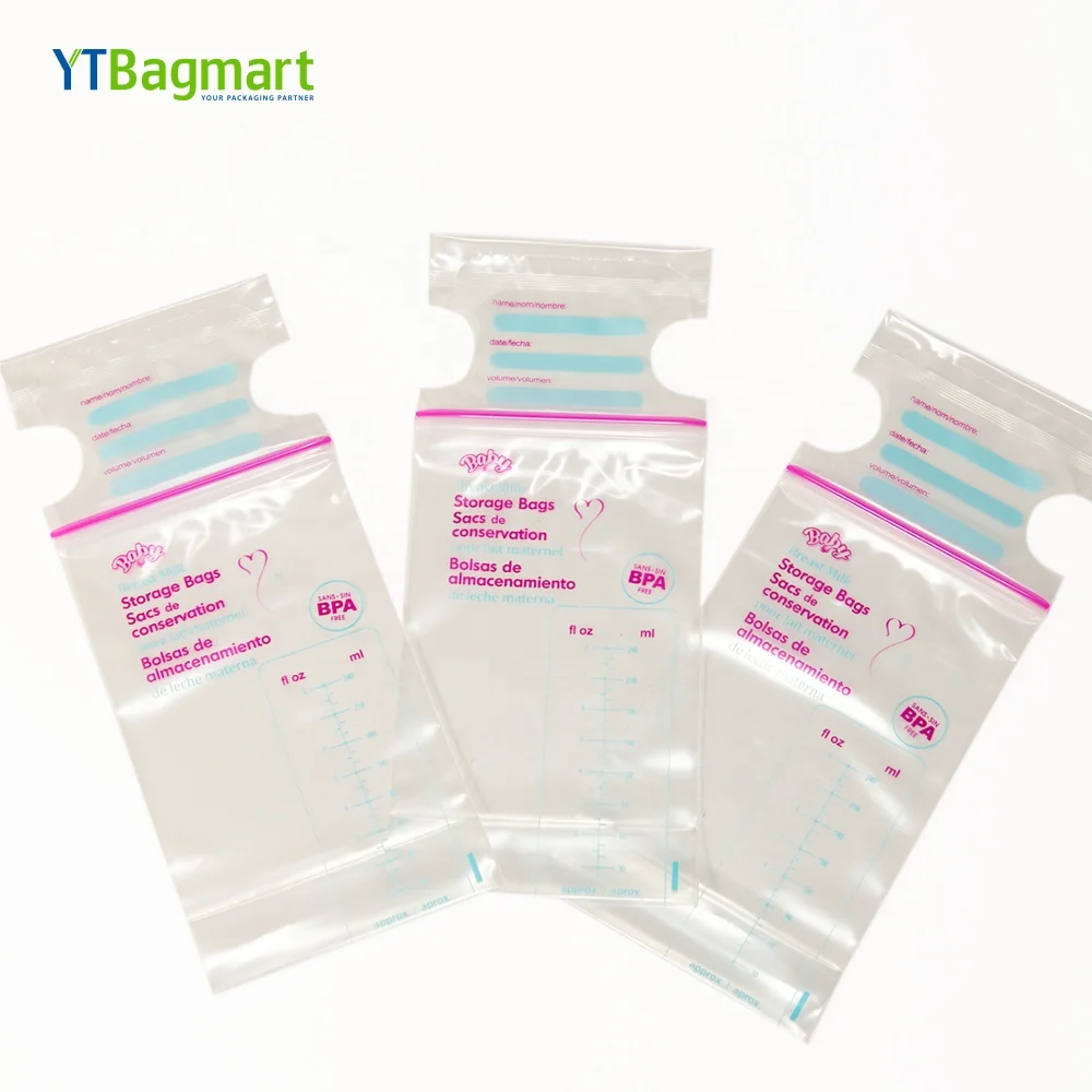 Custom Printed Double Zipper Seal Breast Milk Cooler Bag Pre-Sterilized Bpa Free Baby Breast Milk Storage Bags For Baby Feeding