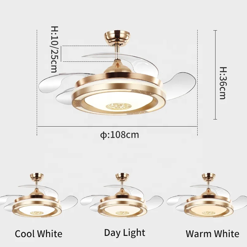 738A современные безлопастные потолочные вентиляторы, лампы 42 дюйма 36 дюймов 110 220 В, декоративные трехцветные светодиодные круглые домашние с дистанционным управлением
