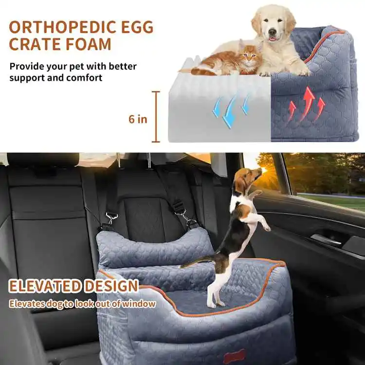 Gray Dog Car Seat Carry Bed Portable Pet Dog Waterproof Booster With Safety Leash