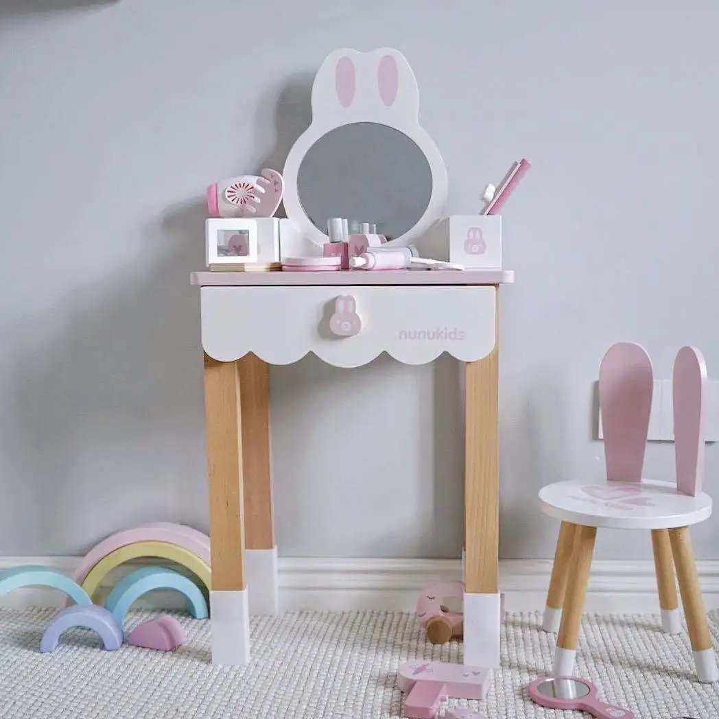 Kids Simulation Wooden Pretend Play Make Up Game Girls Dressing Table Toys