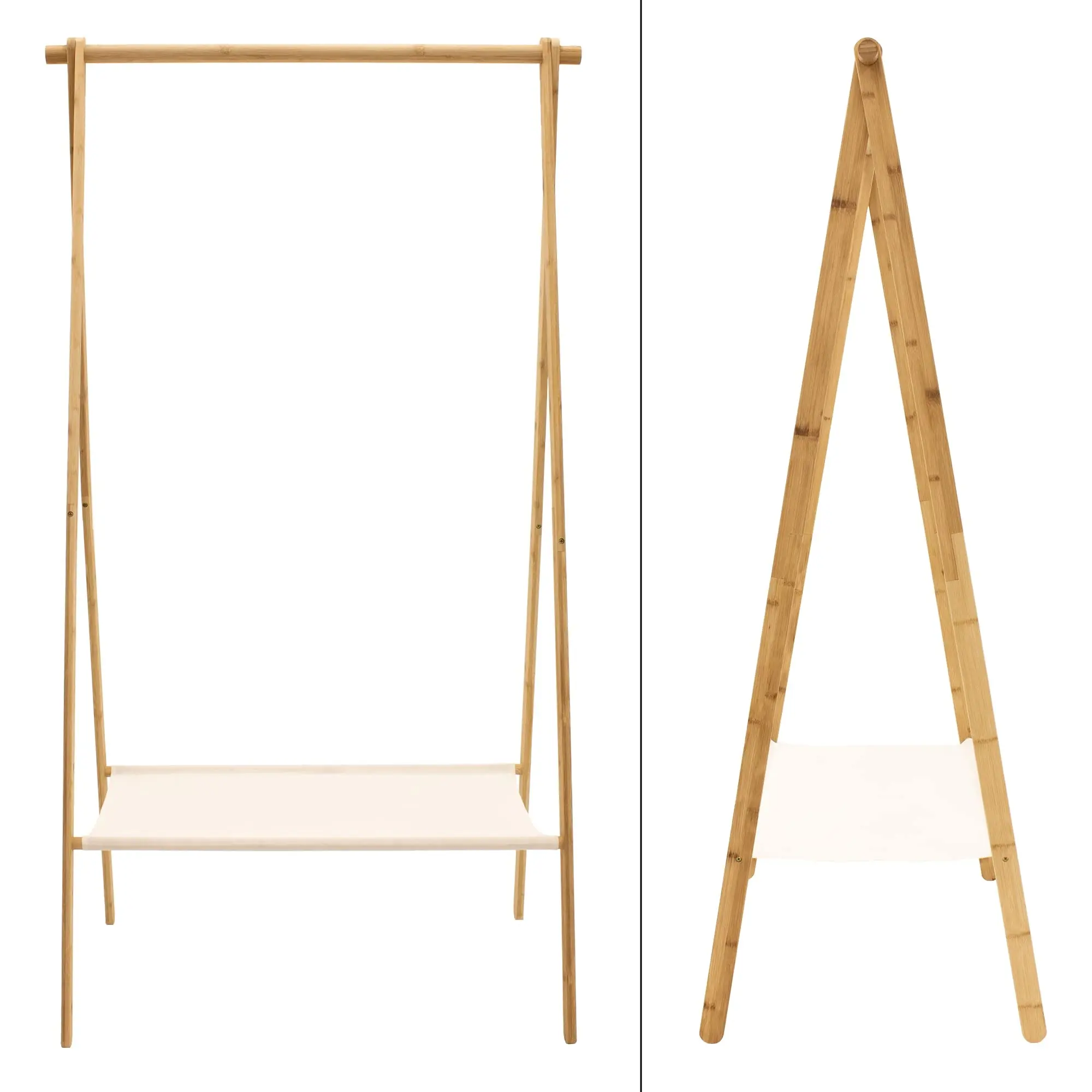 Garment Bamboo Shelf Garment rack Bamboo Clothes Display Rack with Fabric Shelf Hanger Clothes Rack