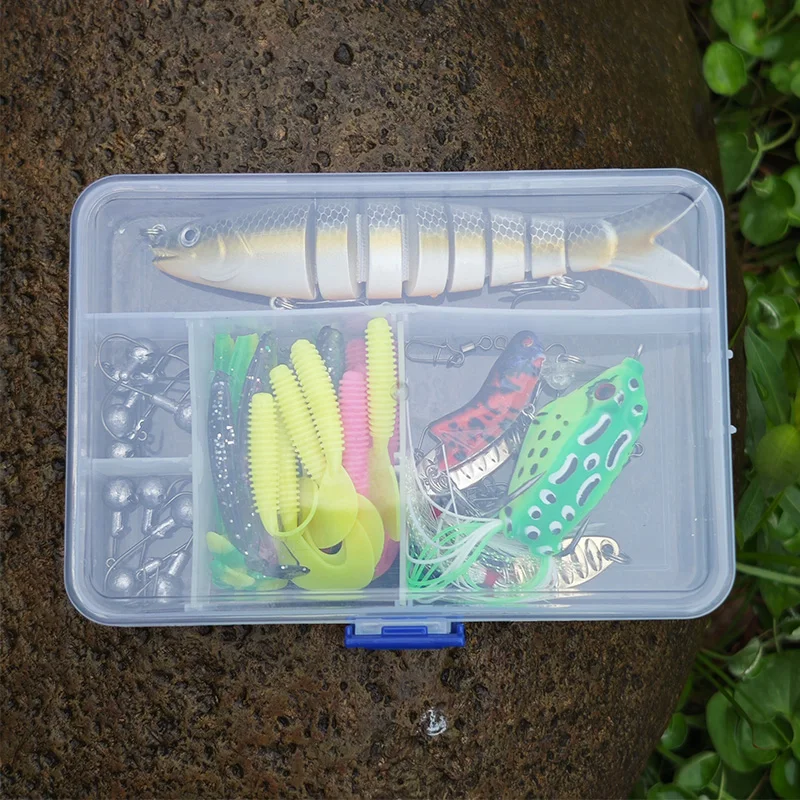 Fishing Lure Set 45piece Frog Minnow Crank Worm Bait Shrimp Spoon Fishing Accessories Combo Kit