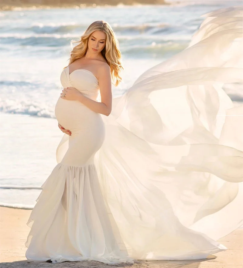 
Fashion Pregnancy Party Wear Tail Long Photo Shoot Maternity Dresses 