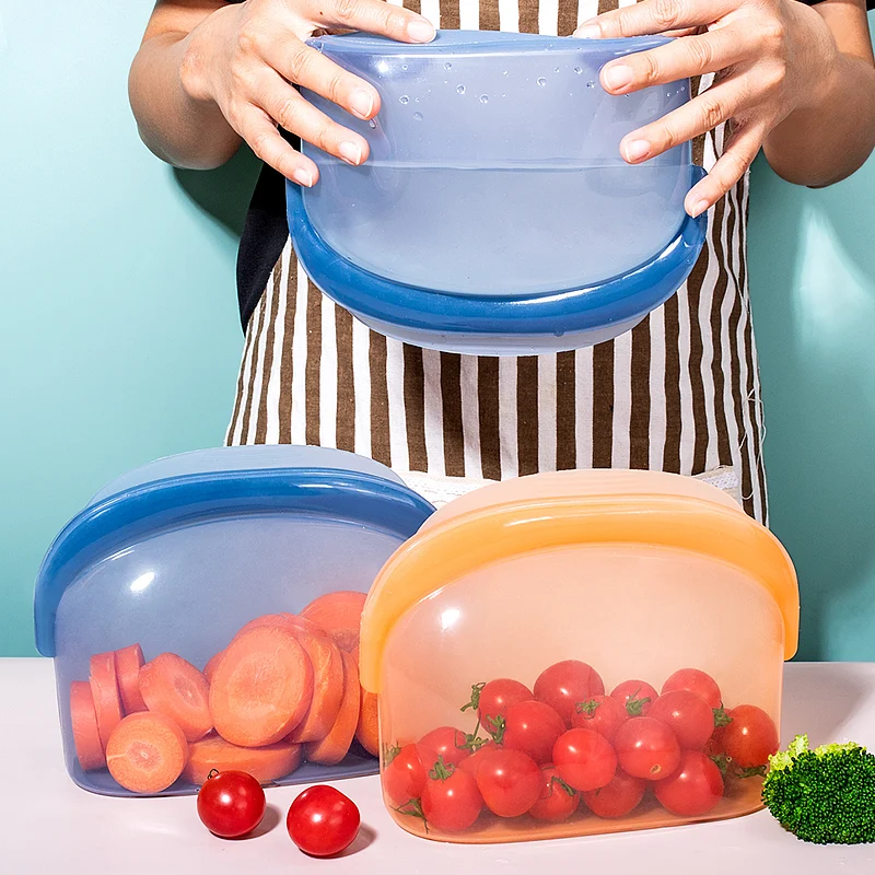 Силиконовые пакеты для хранения пищевых продуктов экологически чистые Моющиеся Многоразовые силиконовые холодильника