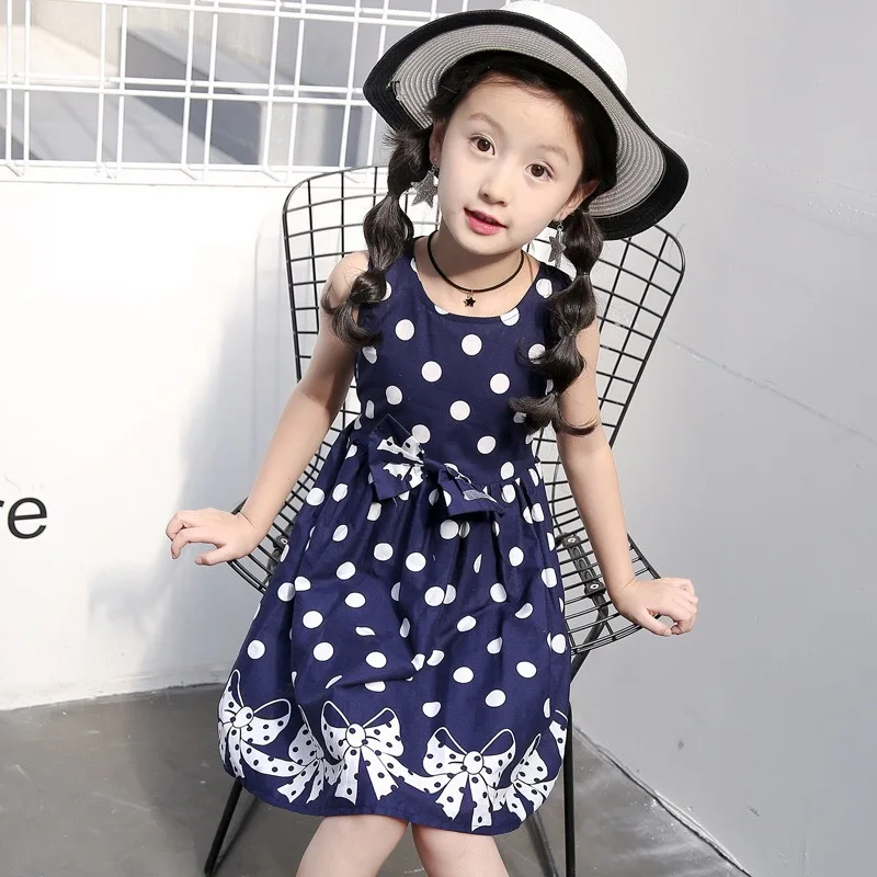 3 12 Years Summer Sleeveless Bow Ball Gown Kids Clothing Polka Dots Children Summer Dress