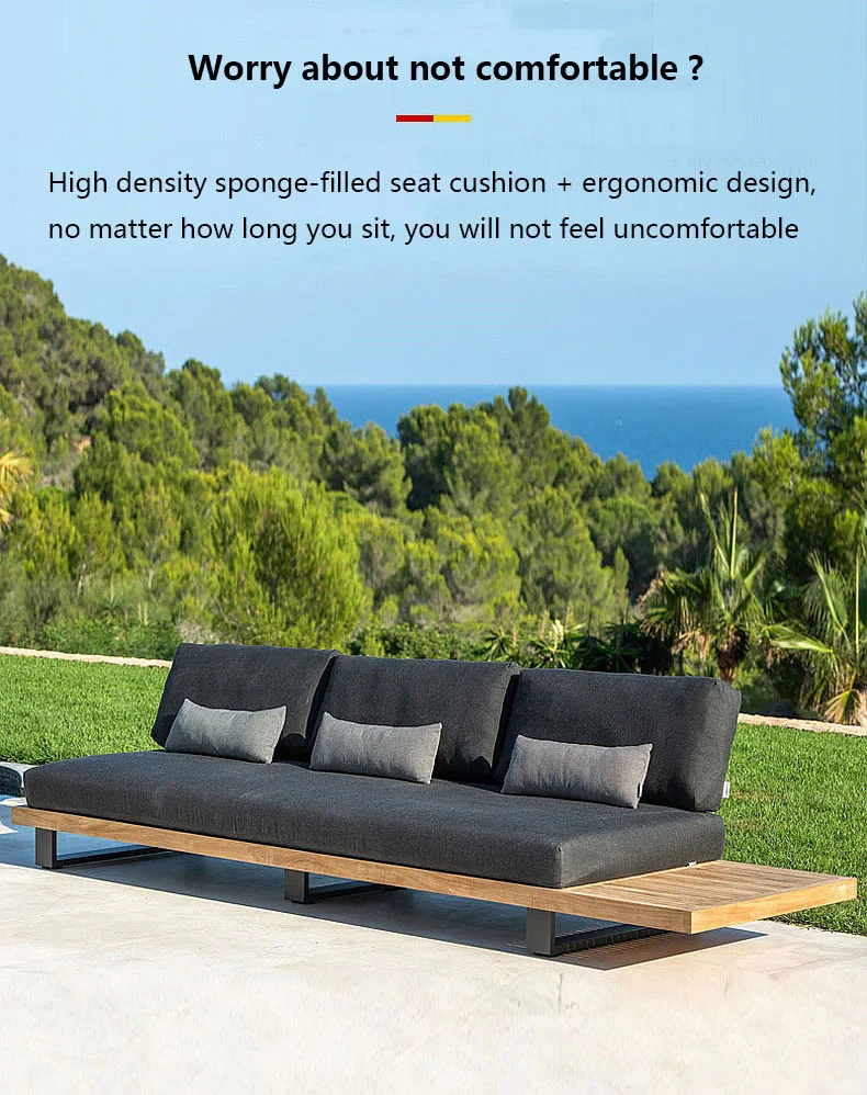 Simple Modern Waterproof Teak Wood Furniture with Cushions Living Room Balcony Garden Patio Hotel Sectional Outdoor Sofa