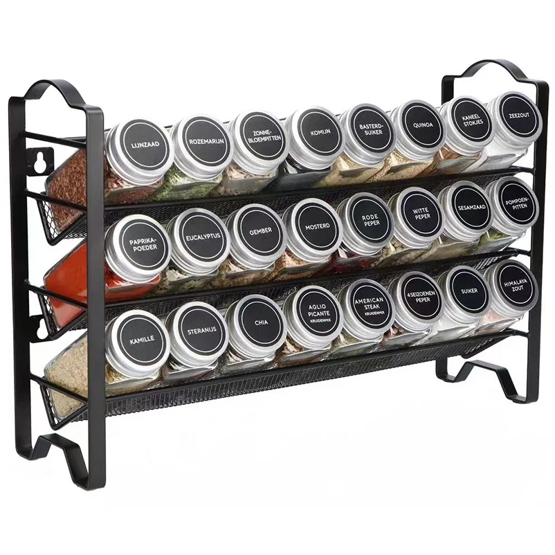 3-Tier Metal Condiment Shelf Standing Spice Herb Seasoning Rack for Kitchen Countertop Storage Holders & Racks