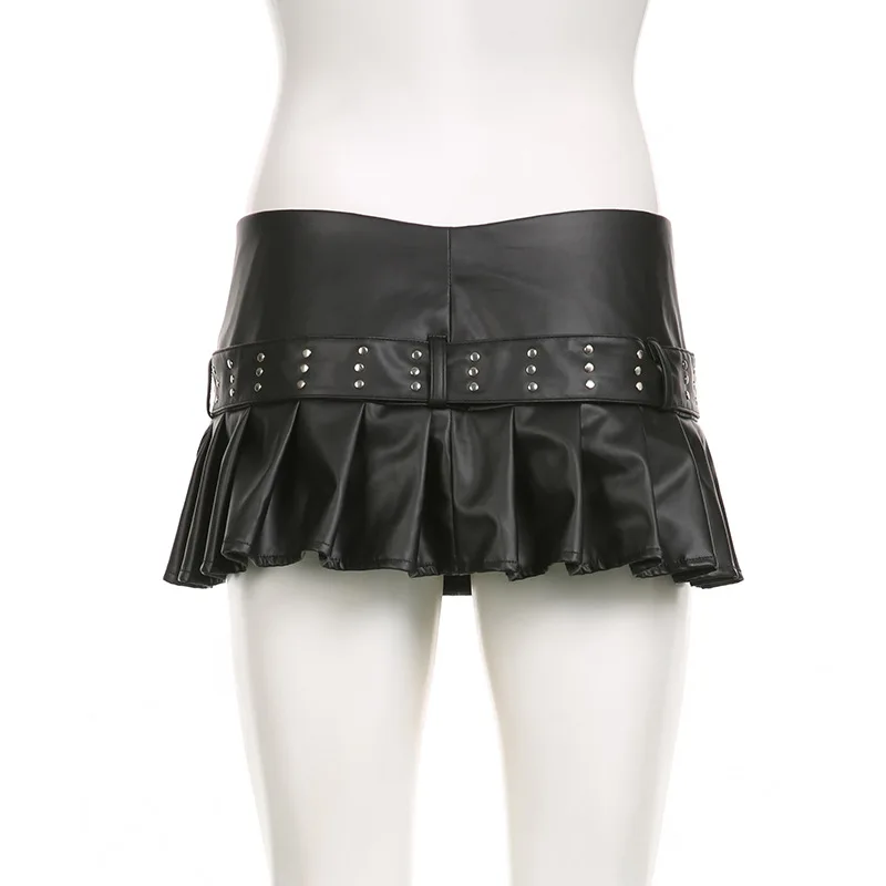 Cool girl ladies skirts low waist black color a line skirt women pu leather skirt sexy