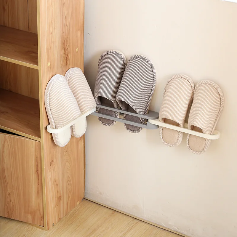 Wholesale Plastic Foldable Slippers Shoes Three in One Wall-Mounted Racks Bathroom Foldable Slippers Shoes Holder