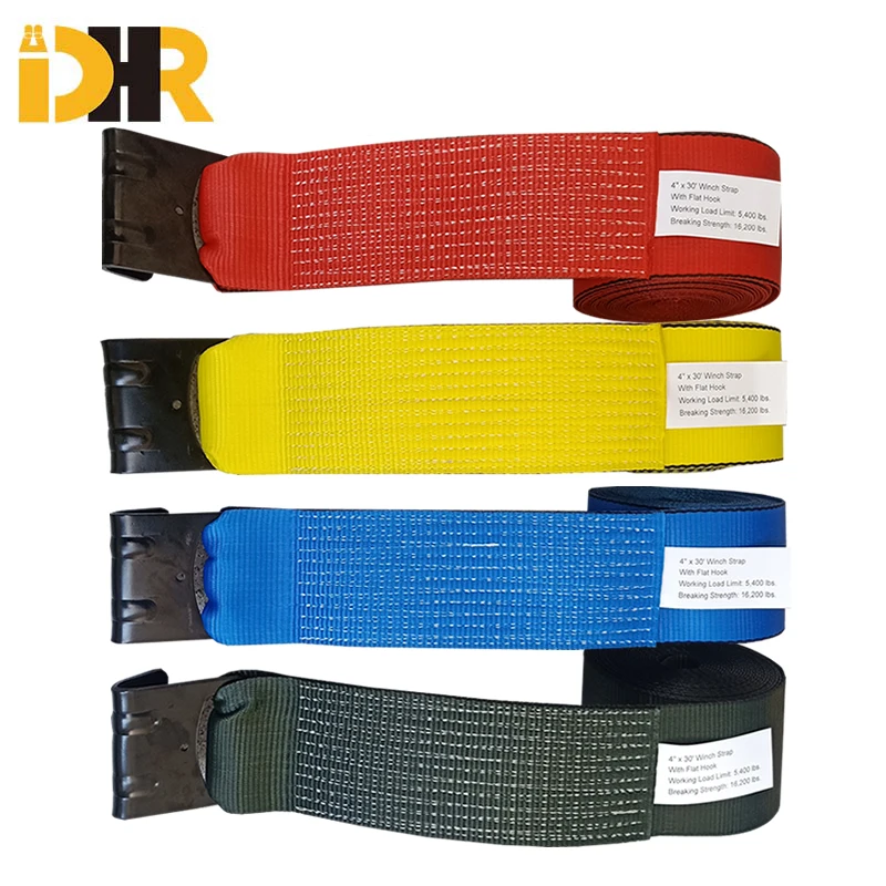 Factory Wholesale US Standard 100% Polyester 2 3 4 Inch Flatbed Winch Strap With Flat Hook Truck Cargo Lashing Belt