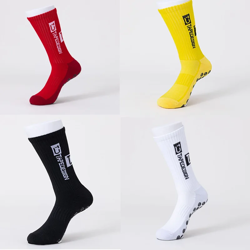 Custom Logo Thickened Mid Tube Athletic Socks Anti-slip Striped Sports Soccer Grip Socks Men Football Socks