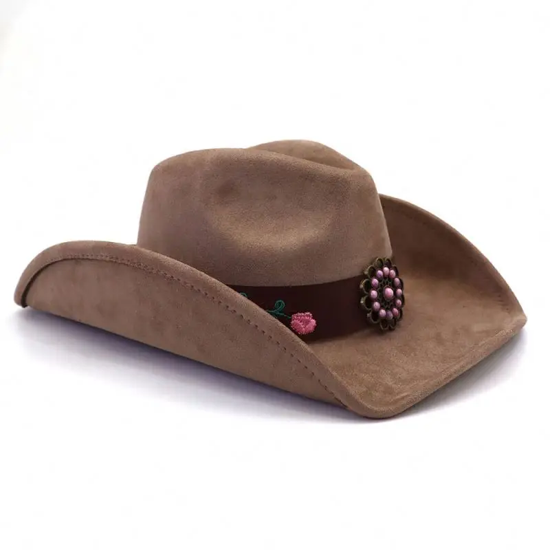 STS 2024 Oem Women Retro Western Suede Cowboy Hats Factory Price Chapeau 100% Wool Sports Caps Unisex Men Cowboy Hats With Band