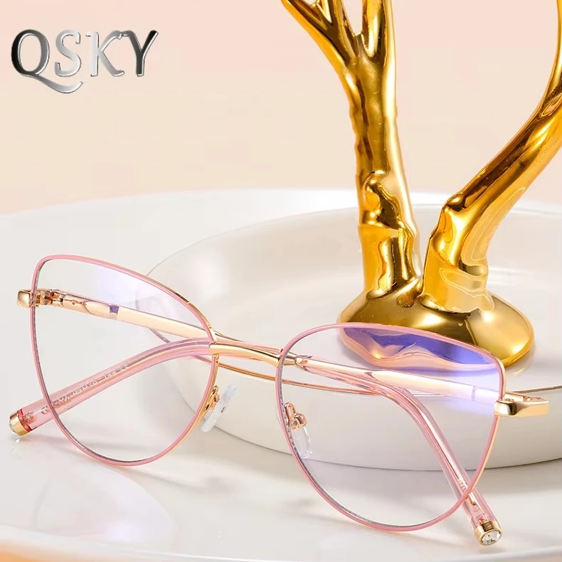 82132 Europe and America fashion women blue light blocking glasses fashion cat eye glasses bling bling frame computer protection