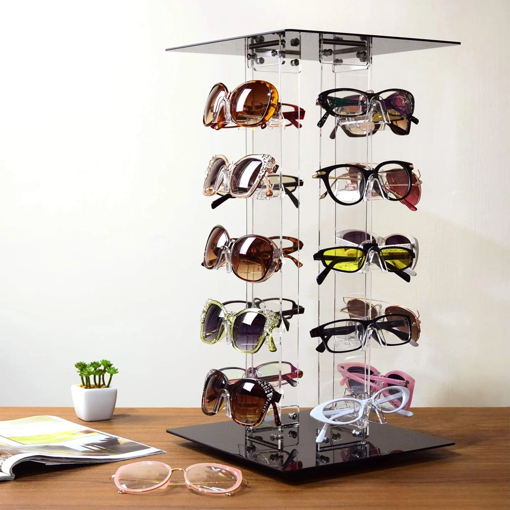 360 Degree Rotating Clear Acrylic Sunglasses & Eyewear Holder Display Eyeglasses Organizer Stands Rack