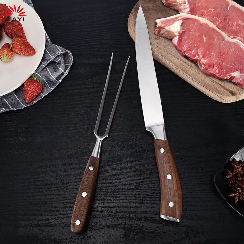 2 Pieces Chef Professional BBQ Meat BBQ Tool Set Outdoor Gardent Carving Barbecue Knife and Fork Set