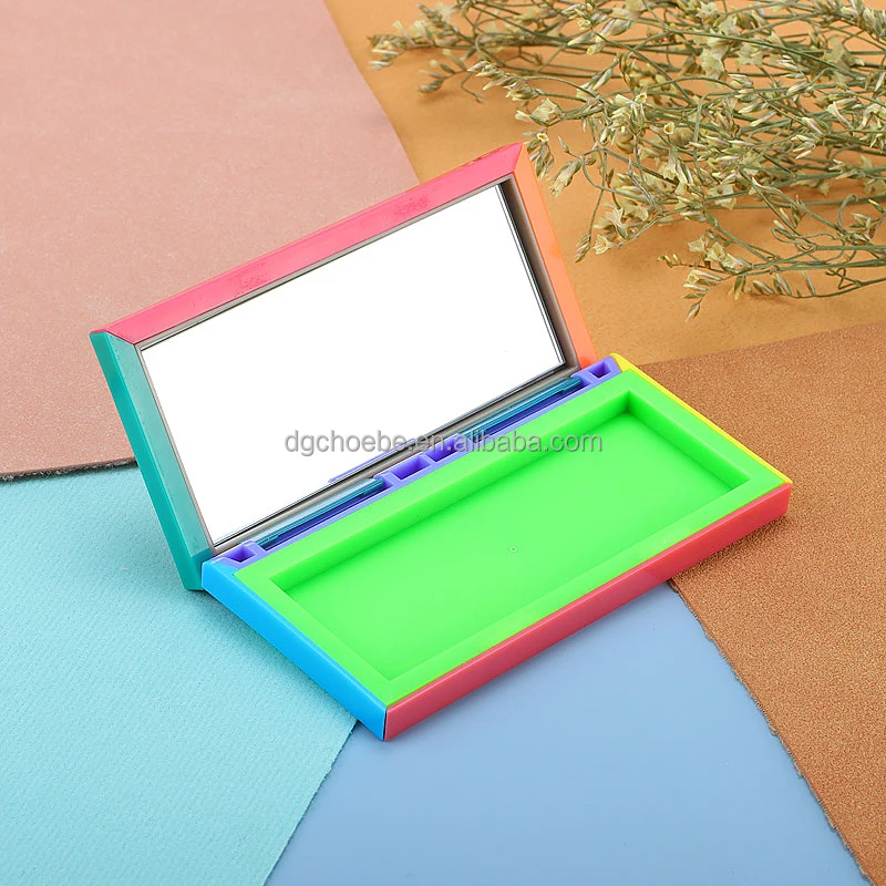 Custom your own empty biodegradable makeup pocket mirror mini empty patent plastic compact packaging cosmetic containers