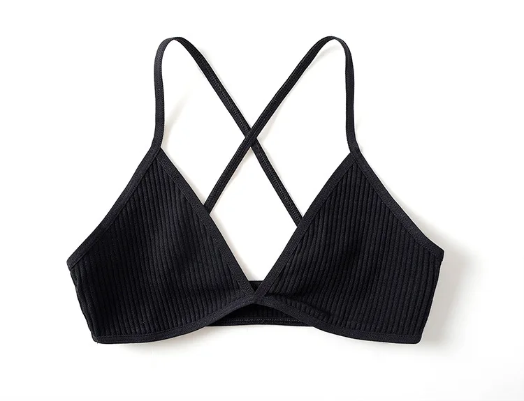 Women Girls Simple Convertible Unpadded Wirefree Small Chest Ultra Soft Rib Cotton Triangle Bralette Wholesale