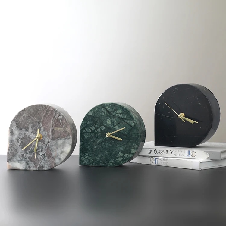 High-end decorative marble art crafts table time clock for home decoration