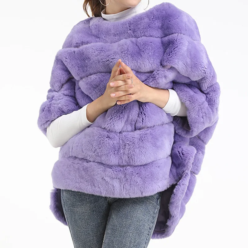 Real rex rabbit fur pullover bat sleeve fur style zipper coats lady fur fashion overcoat